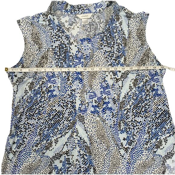 CJ Banks Top Sleeveless Blouse V-Neck Printed Career Top Womens Blue White Black - Picture 3 of 11